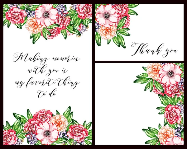 Vintage Στυλ Λουλούδι Γαμήλιες Κάρτες Που Floral Στοιχεία Και Πλαίσια — Διανυσματικό Αρχείο