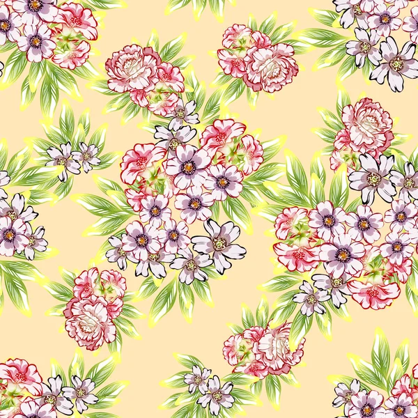 Modèle Fleur Style Vintage Sans Couture Éléments Floraux Couleur — Image vectorielle