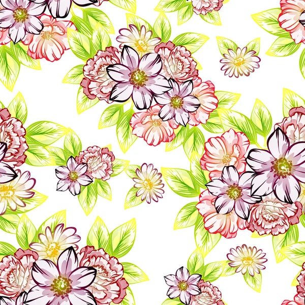 Modèle Fleur Style Vintage Sans Couture Éléments Floraux Couleur — Image vectorielle