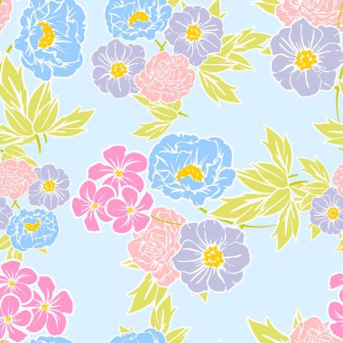 Sorunsuz vintage tarzı çiçek deseni. Renkli çiçek öğeleri