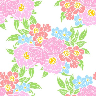 Sorunsuz vintage tarzı çiçek deseni. Renkli çiçek öğeleri