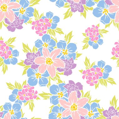 Sorunsuz vintage tarzı çiçek deseni. Renkli çiçek öğeleri
