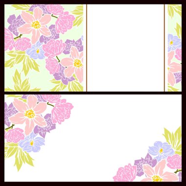 Klasik çiçek düğün kartları seti. Çiçek elementleri ve çerçeveleri.