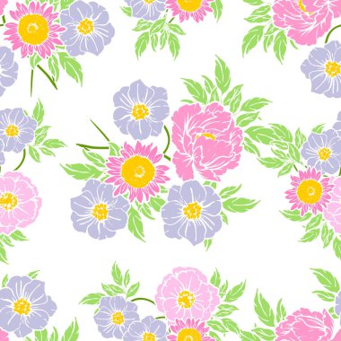 Sorunsuz vintage tarzı çiçek deseni. Renkli çiçek öğeleri