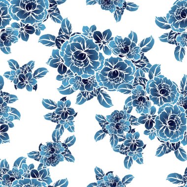 Sorunsuz vintage tarzı tek renkli renkli çiçek deseni. Çiçek öğeleri.
