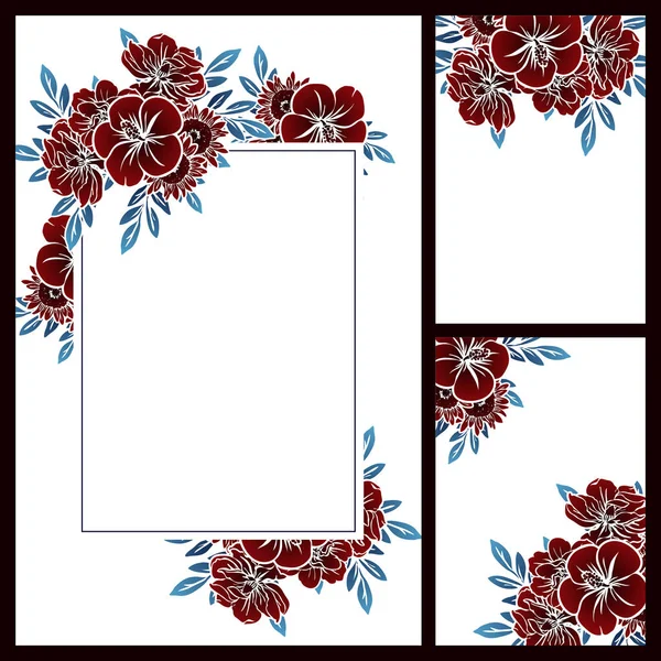 Vintage Style Flower Wedding Cards Set Floral Elements Frames — Stock Vector