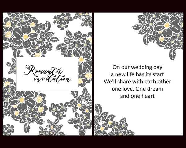 Cartes Mariage Fleurs Style Vintage Noir Blanc Eléments Floraux Cadres — Image vectorielle