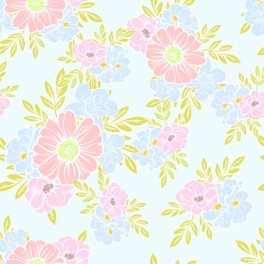 Sorunsuz vintage tarzı çiçek deseni. Renkli çiçek öğeleri