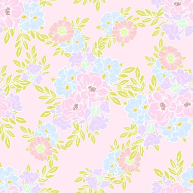 Sorunsuz vintage tarzı çiçek deseni. Renkli çiçek öğeleri