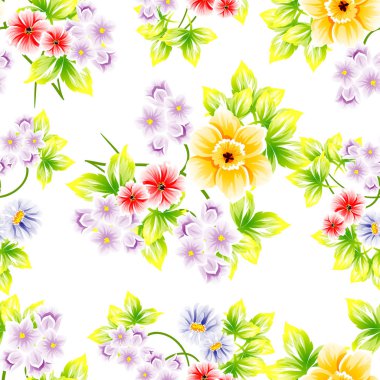 Sorunsuz vintage tarzı çiçek deseni. Renkli çiçek öğeleri