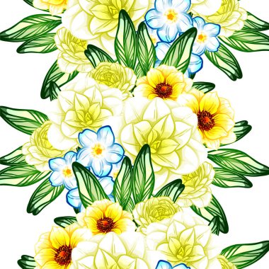 Sorunsuz vintage tarzı çiçek deseni. Renkli çiçek öğeleri