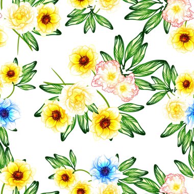Sorunsuz vintage tarzı çiçek deseni. Renkli çiçek öğeleri