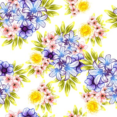 Sorunsuz vintage tarzı çiçek deseni. Renkli çiçek öğeleri