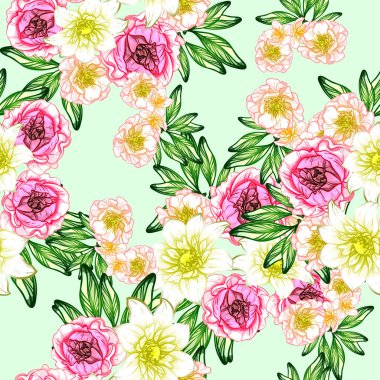 Sorunsuz vintage tarzı çiçek deseni. Renkli çiçek öğeleri