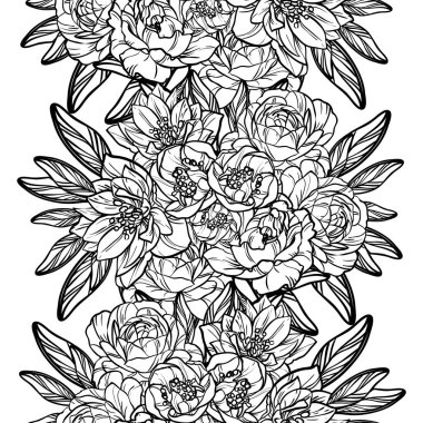 Sorunsuz vintage tarzı çiçek deseni. Siyah ve beyaz çiçek öğeleri.