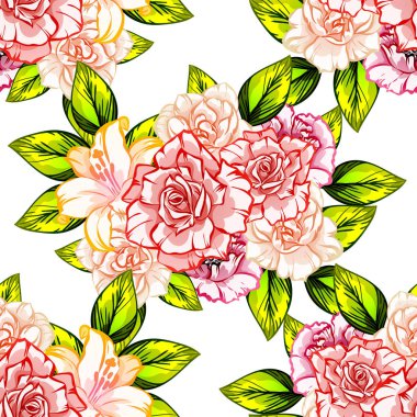 Sorunsuz vintage tarzı çiçek deseni. Renkli çiçek öğeleri