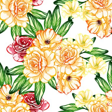 Sorunsuz vintage tarzı çiçek deseni. Renkli çiçek öğeleri