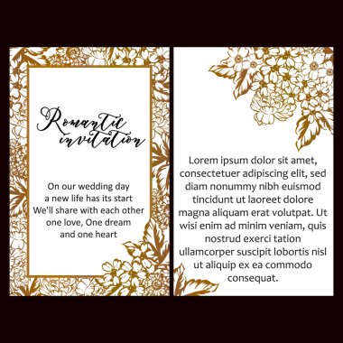 Vintage tarzı çiçek düğün kartları ayarlayın. Tek renkli renkli çiçek öğeleri ve çerçeveler.