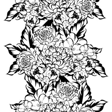 Sorunsuz vintage tarzı çiçek deseni. Siyah ve beyaz çiçek öğeleri.