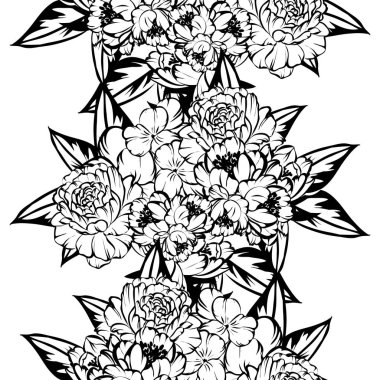 Sorunsuz vintage tarzı çiçek deseni. Siyah ve beyaz çiçek öğeleri.