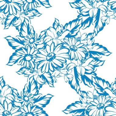 Sorunsuz vintage tarzı tek renkli renkli çiçek deseni. Çiçek öğeleri.