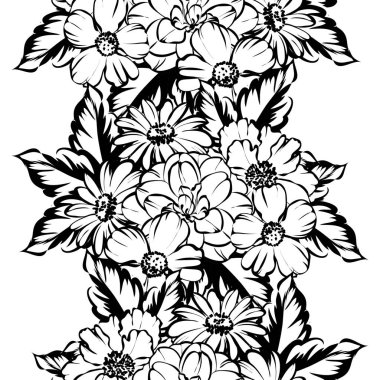 Sorunsuz vintage tarzı çiçek deseni. Siyah ve beyaz çiçek öğeleri.