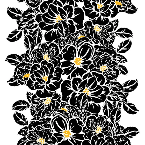 Patrón Flores Estilo Vintage Sin Costuras Elementos Florales Blanco Negro — Archivo Imágenes Vectoriales