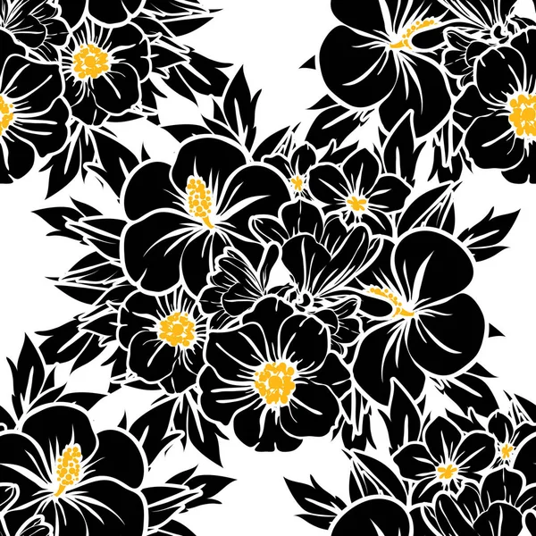 Padrão Flor Estilo Vintage Sem Costura Elementos Florais Preto Branco — Vetor de Stock