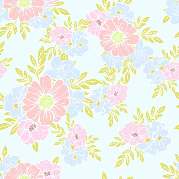 Modèle Fleur Style Vintage Sans Couture Éléments Floraux Couleur — Image vectorielle