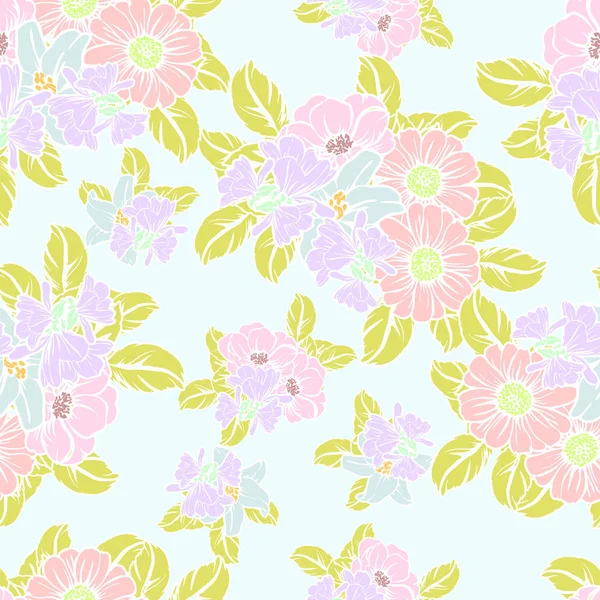 Modèle Fleur Style Vintage Sans Couture Éléments Floraux Couleur — Image vectorielle