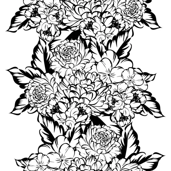 Seamless Vintage Style Flower Pattern Floral Elements Black White — Stock Vector