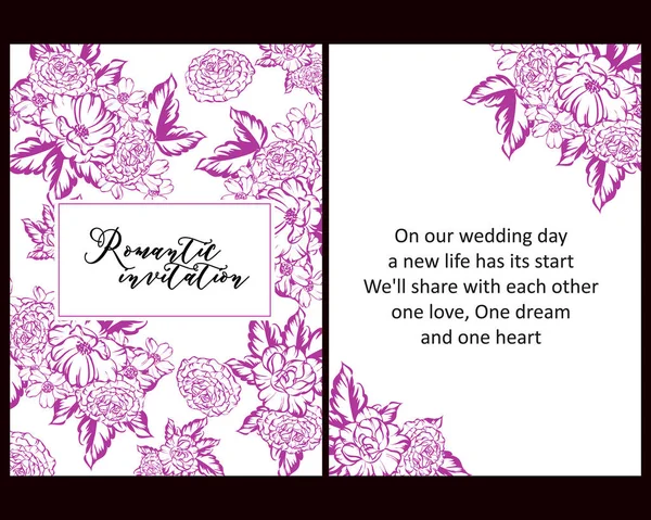 Ustaw Styl Vintage Flower Wedding Karty Monochromatyczny Kolorowy Kwiatowy Elementy — Wektor stockowy