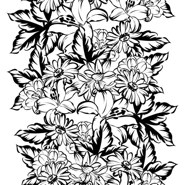 Naadloze Vintage Stijl Bloemenpatroon Floral Elementen Zwart Wit — Stockvector