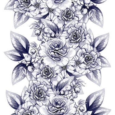 Sorunsuz vintage tarzı tek renkli renkli çiçek deseni. Çiçek öğeleri.