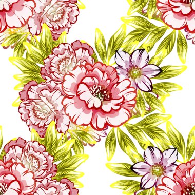 Sorunsuz vintage tarzı çiçek deseni. Renkli çiçek öğeleri