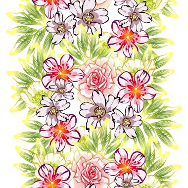 Sorunsuz vintage tarzı çiçek deseni. Renkli çiçek öğeleri