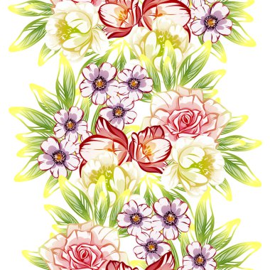 Sorunsuz vintage tarzı çiçek deseni. Renkli çiçek öğeleri