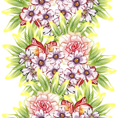 Sorunsuz vintage tarzı çiçek deseni. Renkli çiçek öğeleri