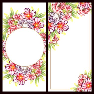 Klasik çiçek düğün kartları seti. Çiçek elementleri ve çerçeveleri.