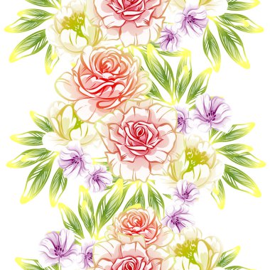 Sorunsuz vintage tarzı çiçek deseni. Renkli çiçek öğeleri
