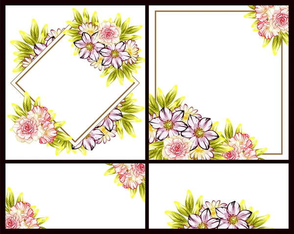 Vintage Style Flower Wedding Cards Set Floral Elements Frames — Stock Vector