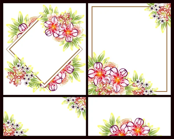 Vintage Style Flower Wedding Cards Set Floral Elements Frames — Stock Vector