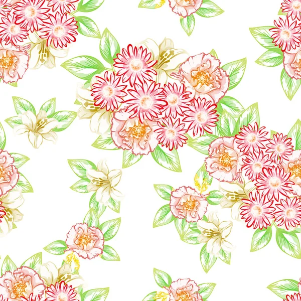 Modèle Fleur Style Vintage Sans Couture Éléments Floraux Couleur — Image vectorielle