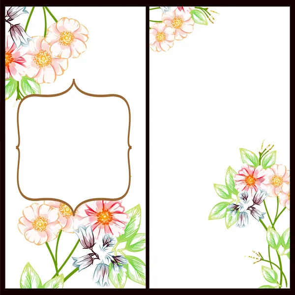 Vintage Style Flower Wedding Cards Set Floral Elements Frames — Stock Vector