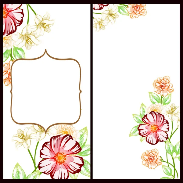 Conjunto Tarjetas Boda Flores Estilo Vintage Elementos Marcos Florales — Vector de stock