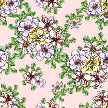 Sorunsuz vintage tarzı çiçek deseni. Renkli çiçek öğeleri