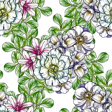 Sorunsuz vintage tarzı çiçek deseni. Renkli çiçek öğeleri