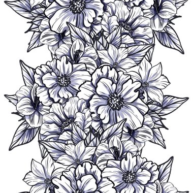 Sorunsuz vintage tarzı tek renkli renkli çiçek deseni. Çiçek öğeleri.