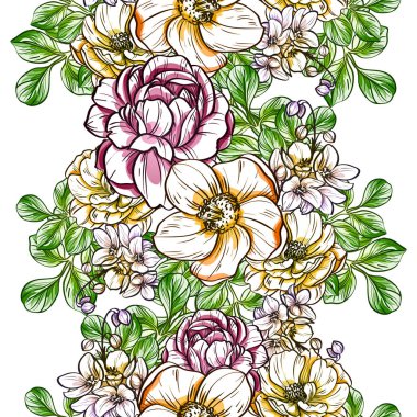 Sorunsuz vintage tarzı çiçek deseni. Renkli çiçek öğeleri