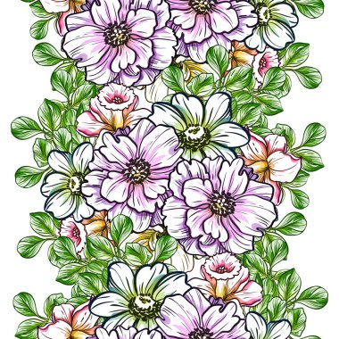 Sorunsuz vintage tarzı çiçek deseni. Renkli çiçek öğeleri